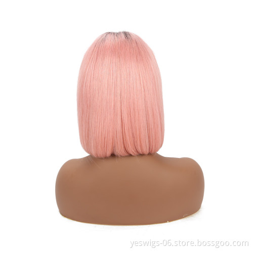 Brazilian Human Hair Short Bob Wig13X4 Ombre Color Bob Wig #1B/613 Pink Blue Grey Hot Pink Neon Rainbow Purple Hair Bob Wig